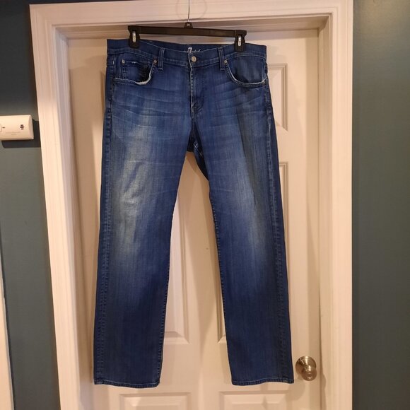 7 For All Mankind Jeans Mens 38x33 Austyn‎ Relaxed Straight Distressed Stretch - Picture 1 of 12